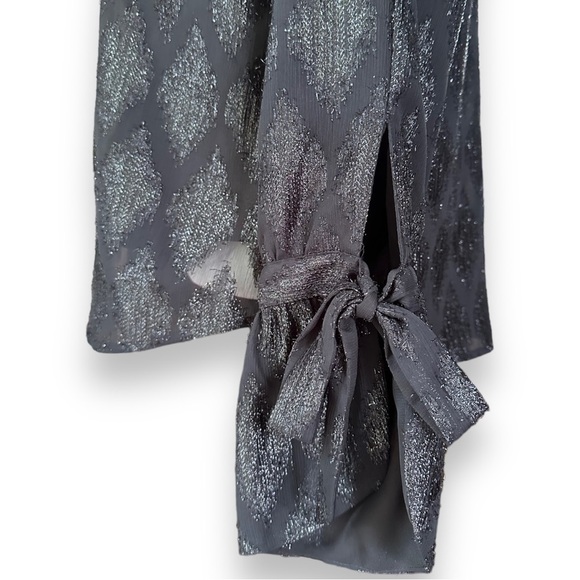 HALOGEN Sheer Black Metallic Diamond Brocade Sheer Long Sleeve Blouse | Size S - Picture 6 of 14